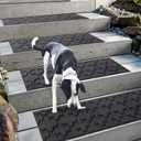 Aucuda 6pcs 8.5" x 30" Stair Treads Outdoor for Elders and Dogs on Wooden Steps, Non Slip Stair Runner Rug Heat Insulation Rubber Backing, Gray Cross Staircase Mat Carpet for Indoor Grip Farmhouse. (Grey Knot)