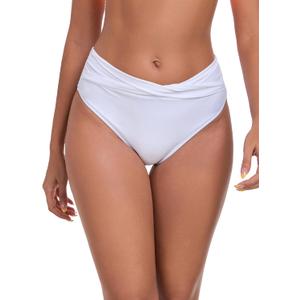 Ocean Blues Women's Twist Bikini Bottom Ruched Bathing Suit Bottom Mid Rise Swim Bottom (White)