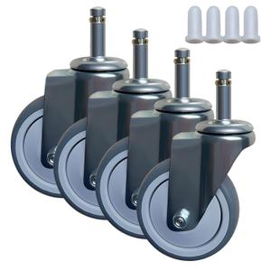 Heavy Duty 4 Inch Swivel Caster Wheels - Quiet Rubber Stem Casters Set of 4 with 7/16 Inch Threaded Stem - for Workbench, Cart, Furniture, Trolley