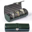 DUKWIN Watch Roll for 3 Watches, Travel Watch Case Organizer with Removable Pillows for Men and Women, Leather Display Case for Watches Collection and Gift for Anniversary Birthday (Green Watch Storage)