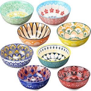 8 Pcs Colorful Ceramic Bowl Set 10 oz 4.75'' Porcelain Kitchen Soup Cereal Serving Bowls for Ramen Rice Dessert Snack Salad Ice Cream Pasta Oatmeal Microwave and Dishwasher Safe(Vintage)