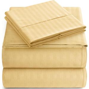 Elaine Karen Full Sheet Set - 4-Piece Striped Full Size Bed Sheets - Soft & Cooling Deep Pocket Full Bed Sheet Set - Wrinkle-Free Microfiber Bedding with 1 Fitted Sheet, 1 Flat Sheet, 2 Pillowcases (Yellow Gold)