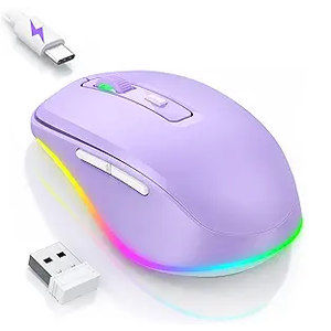 PEIOUS Wireless Mouse Jiggler  LED Wireless Mice with Buildin Mouse Mover, Rechargeable Moving Mouse for Laptop with Undetectable Random Movement Keeps Computers Awake  Purple