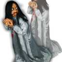 Haunted Hill Farm Rosemary by Tekky, Battery-Operated, Motion and Sound Activated Animatronic Demon Child with Sound Effects and Lights for Indoor or Covered Outdoor Creepy Halloween Decoration