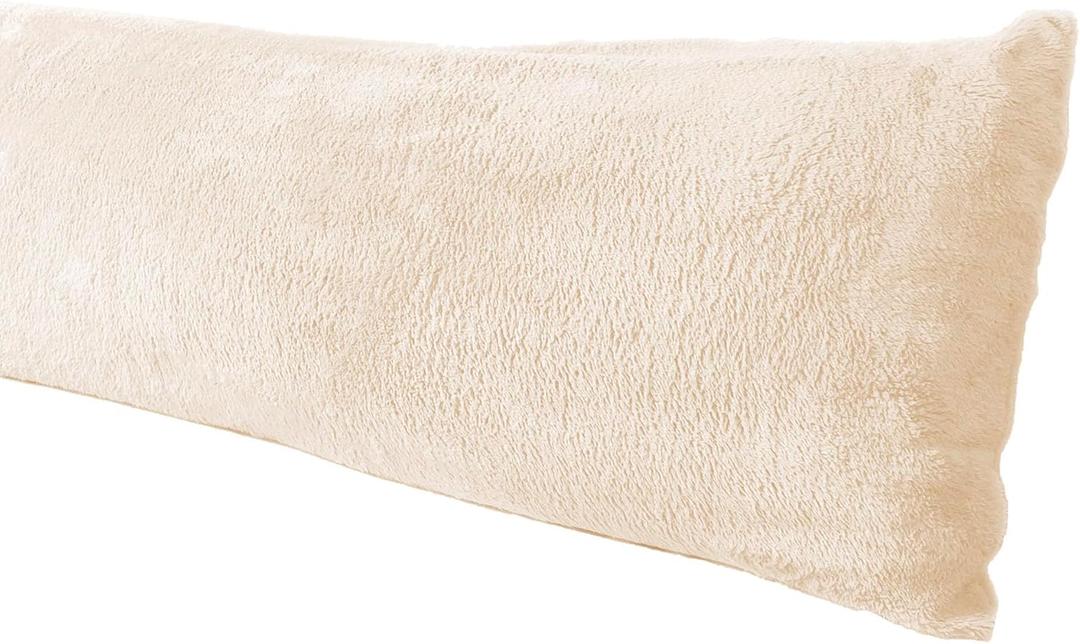 Extra Soft Body Pillow Cover, Sherpa/Microplush Material, 20x54 Inches, Zipper Closure (Cream)