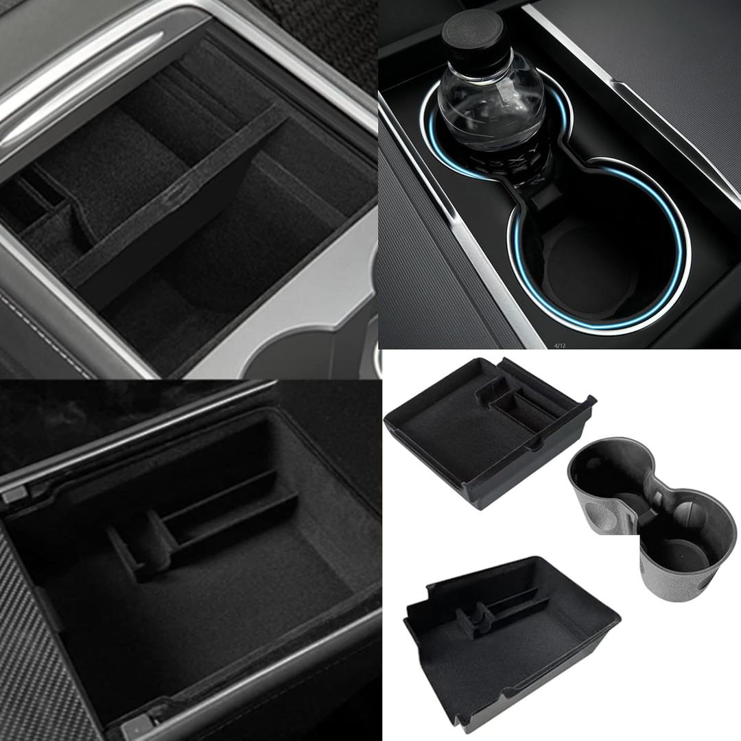 3PCS Center Console Organizer for Tesla Model Y 2020-2024 and Model 3 2017-2023 Console Organizer Tray +Armrest Storage Box + Cup Holder Insert