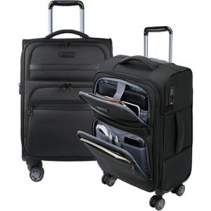 KROSER Softside Expandable Carry On Luggage with Front Business Pockets20 Inch Suitcases with Spinner Wheels & Built-in TSA Lock, Durable Suitcase Rolling Luggage with USB Port, Black