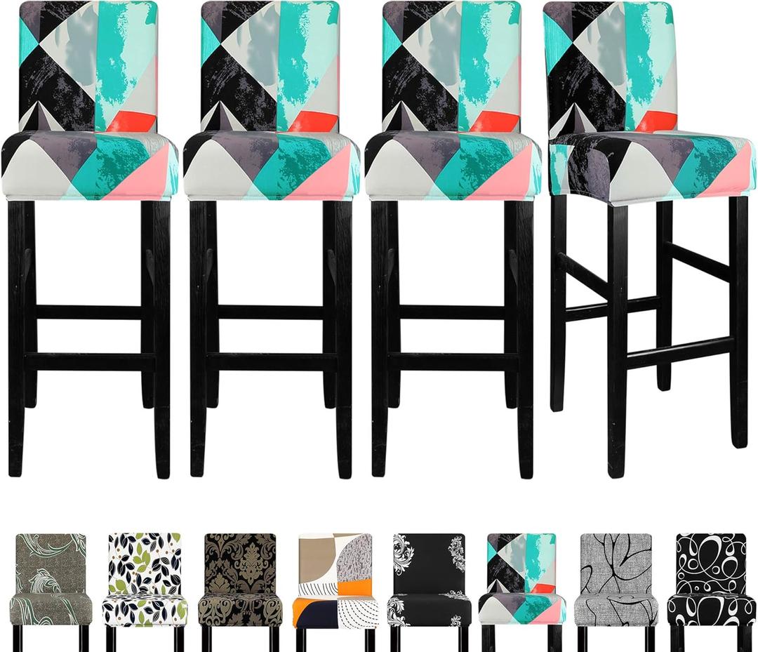 Lellen Jacquard Bar Chair Stool Cover - 4 Pack Stretch Chair Slipcover Pattern for Short Swivel Dining Chair-Counter Height Side Chairs(419K)