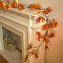 Fudios Lighted Maple Leaf Garland with Timer 24 Warm White LED 6FT for Fall Thanksgiving Decor, Artificial Garland with Lights Battery Operated Harvest Christmas Decoration Indoor Outdoor