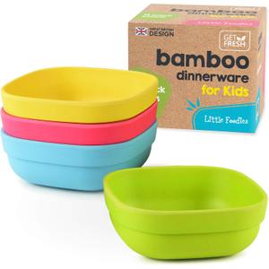 Bamboo Kids Bowls, 4 Pack Set, Stackable Bamboo Dinnerware for Kids, Bamboo Fiber Kids Bowls Set, Dishwasher Safe and Stackable
