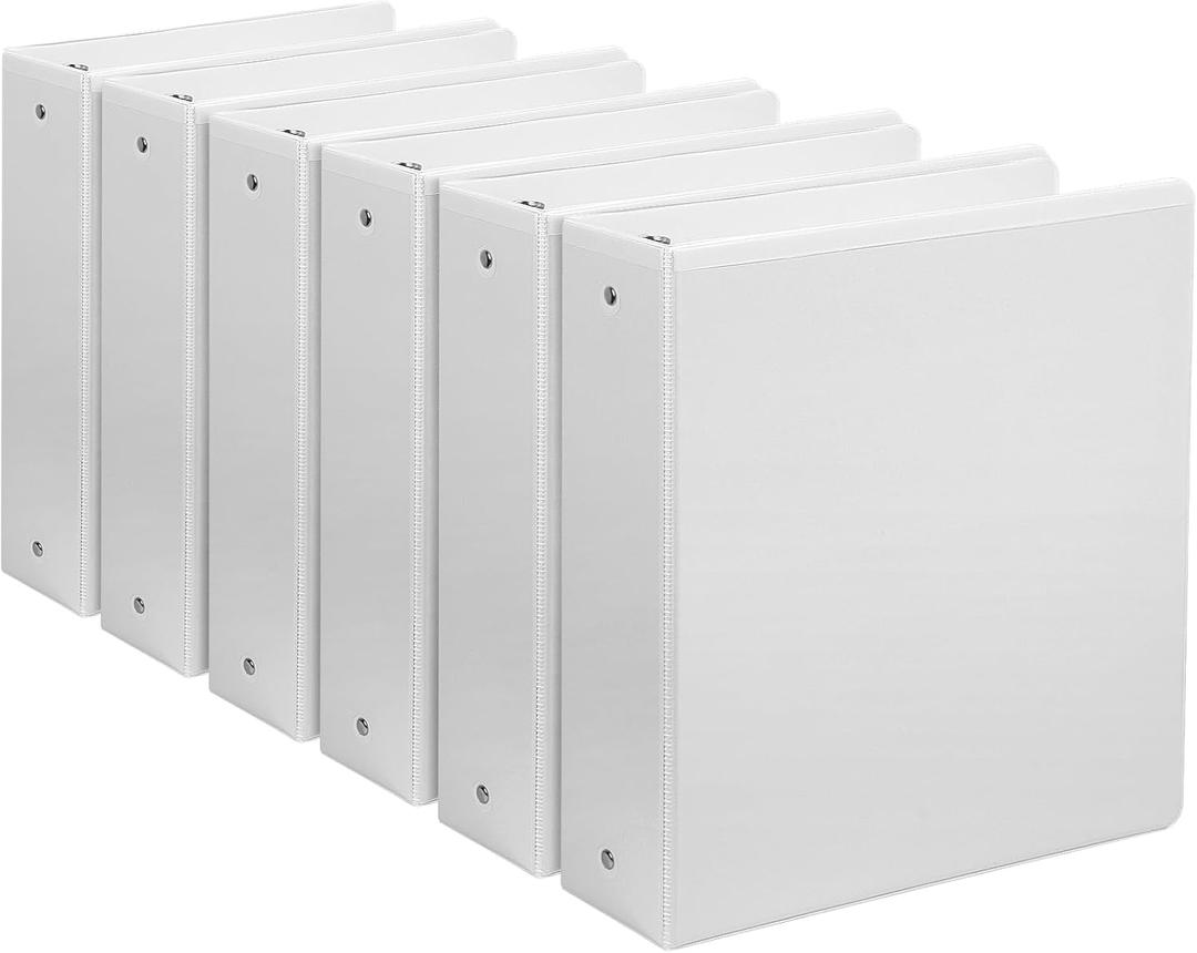2-inch 3-Ring-Binders with Pockets, Durable 2'' View-Binder Fits US Letter Size 8.5'' x 11'' Paper - White Presentation Binders for Office/Home/Back to School Use, Pack of 6 (2-inch)