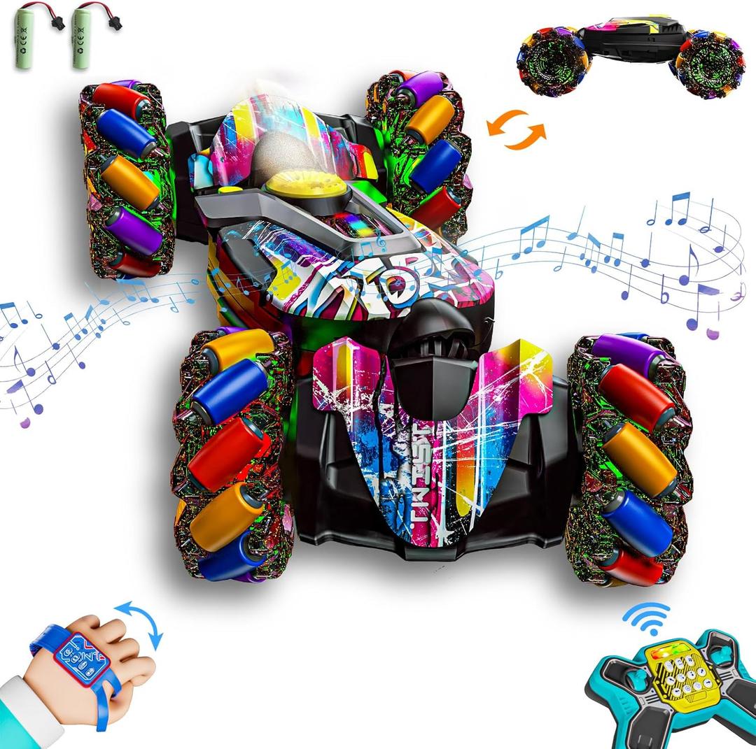 Gesture Sensing RC Stunt Car,Remote Control Car Toys for Ages 5-7-13,with Lights Music Spray,4WD 360 Spins All Terrains Kids Toys RC Cars,3-6 Year Old Boy Birthday Gift & 3-12 Best Gift for Kids