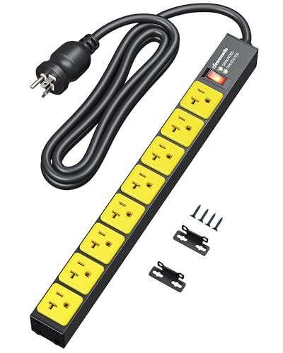DEWENWILS Heavy Duty Power Strip 20AMP, 8 AC Outlets, Overload Protection & Surge Protection, 12 Gauge Extension Cord 6FT, Wide-Spaced 5-20R & 5-20P T-Slot, Industrial Power Strip for Workshop