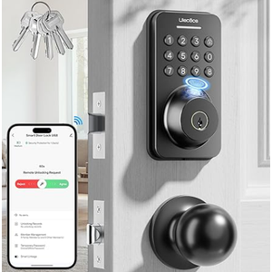 Ulecoce Keyless Entry Door Lock with Handle Set  Builtin WiFi, Fingerprint, App Control & Doorbell, Electronic Keypad Deadbolt with OneTime Code, AutoLocking, Easy to Install