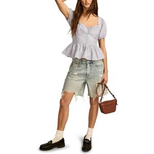 Lucky Brand Womens Short Sleeve Ruched Peplum Top, L