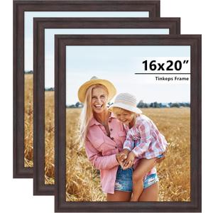 16x20 Frames Walnut Brown Set of 3, 1-3/8" Wide MDF Frame with Plexiglass, Rustic 16 x 20 Picture Frame for Home Decor, Gallery, Artwork, Horizontal or Vertical Wall Mount