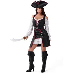 Spooktacular Creations Halloween Pirate Costume Dress Women, Renaissance Pirate Wench Outfit for Dress Up Cosplay Parties (Large)