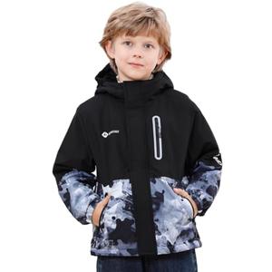 Boys' Waterproof skiing Jacket - Winter Fleece Lined Snowboarding Coat with Hood, Windproof Thermal Outer Shell for Kids Ice Black 7-8 years