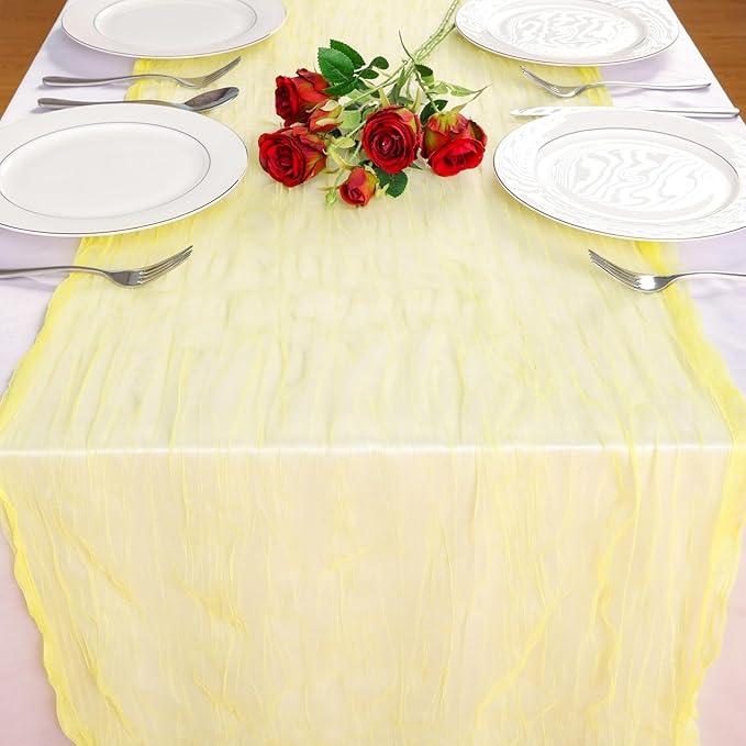 Yellow Spring Summer Cheesecloth Table Runner 35 x120 inches Rustic Gauze Boho Cheese Cloth Table Runner for Wedding Bridal Shower Baby Decoration