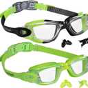 EverSport Kids Swim Goggles, Pack of 2 Swimming Goggles for Children Teens, Anti-Fog Anti-UV Youth Swim Glasses for Age4-16 (Green/Black & Green)