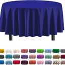 Party Solids Pack Of 12 Premium Plastic Tablecloth 84 Inch Round Table Cover - Navy Blue