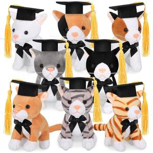 8 Pieces Plush Pets 5 Inch Stuffed Animals Bulk Assorted Cute Stuffed pet Animal Plush Toys Small Plush Animals for Graduation Kid Classroom School Pet Party Favors Supplies Decoration (Bachelor Cat)