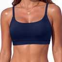 Women Sports Bra Swimsuit Top - Swim Bra Bikini Top Only 2026 Scoop Neck Bathing Suit (Blue, XL)