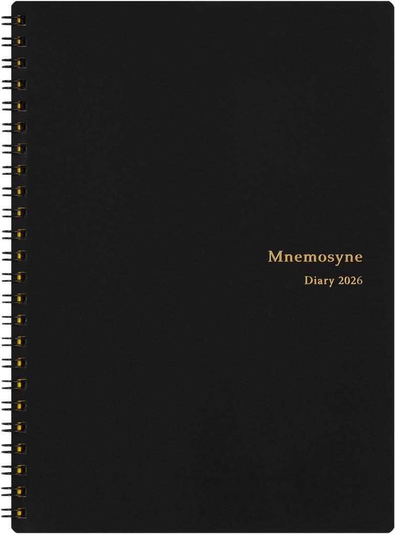 Maruman Mnemosyne 2026 Monthly Planner Calendar, January 2026 - December 2026, A5, 8.27" x 6.34", Laminated Tabs, Durable Wire Binding to Lay Flat, Black, Made in Japan