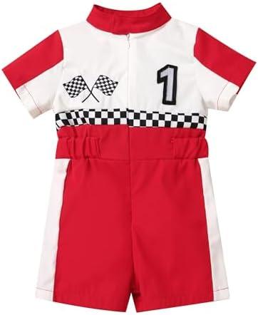 IBTOM CASTLE Baby Race Car Driver Outfit Boys Girls 1st 2nd Birthday Cake Smash Photoshoot Clothes Short Sleeve Racer Romper 9-12 Months
