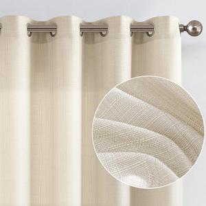 COLLACT Beige Linen Textured Curtains 96 Inches Long for Living Room Casual Weave Light Filtering Semi Sheer Curtains & Drapes for Bedroom Grommet Window Curtains, W52 x L96, 2 Panels Heathered Beige