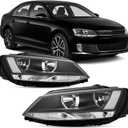 Headlights Assembly Compatible With 2011-2018 VW Jetta MK6 Clear Lens Black Housing Clear Reflector Halogen Headlamp Assembly, 1x Pair,  Halogen-Black Clear