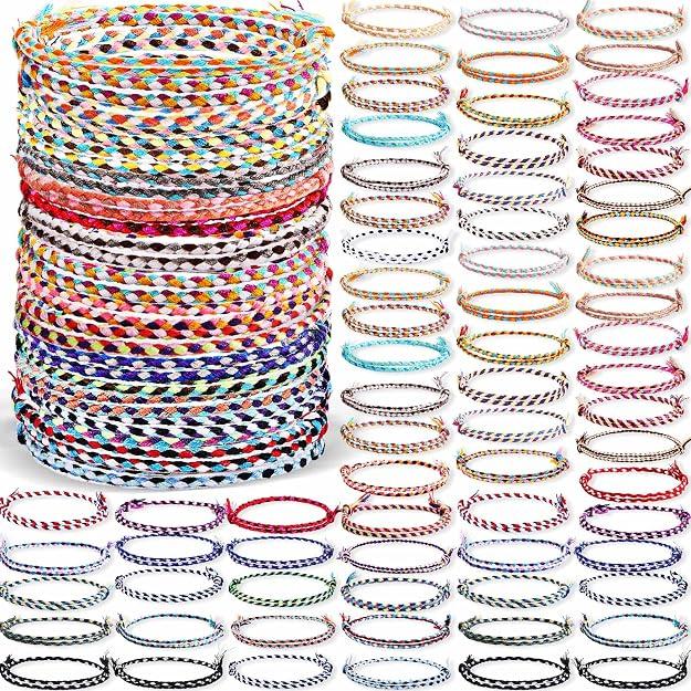 Equsion Friendship Braided Bracelets Bulk Set, Colorful Woven String Bracelets for Party Favors, Graduations, Birthday Gifts, Adjustable Handmade Wrist Bands