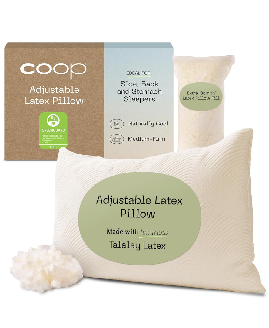 Coop Home Goods Adjustable Latex Pillow King, with Talalay Latex & Microfiber Fill, Best Pillows for Sleeping, Naturally Cooling, Eco-Friendly, Medium Firm Pillow for Back, Stomach or Side Sleepers