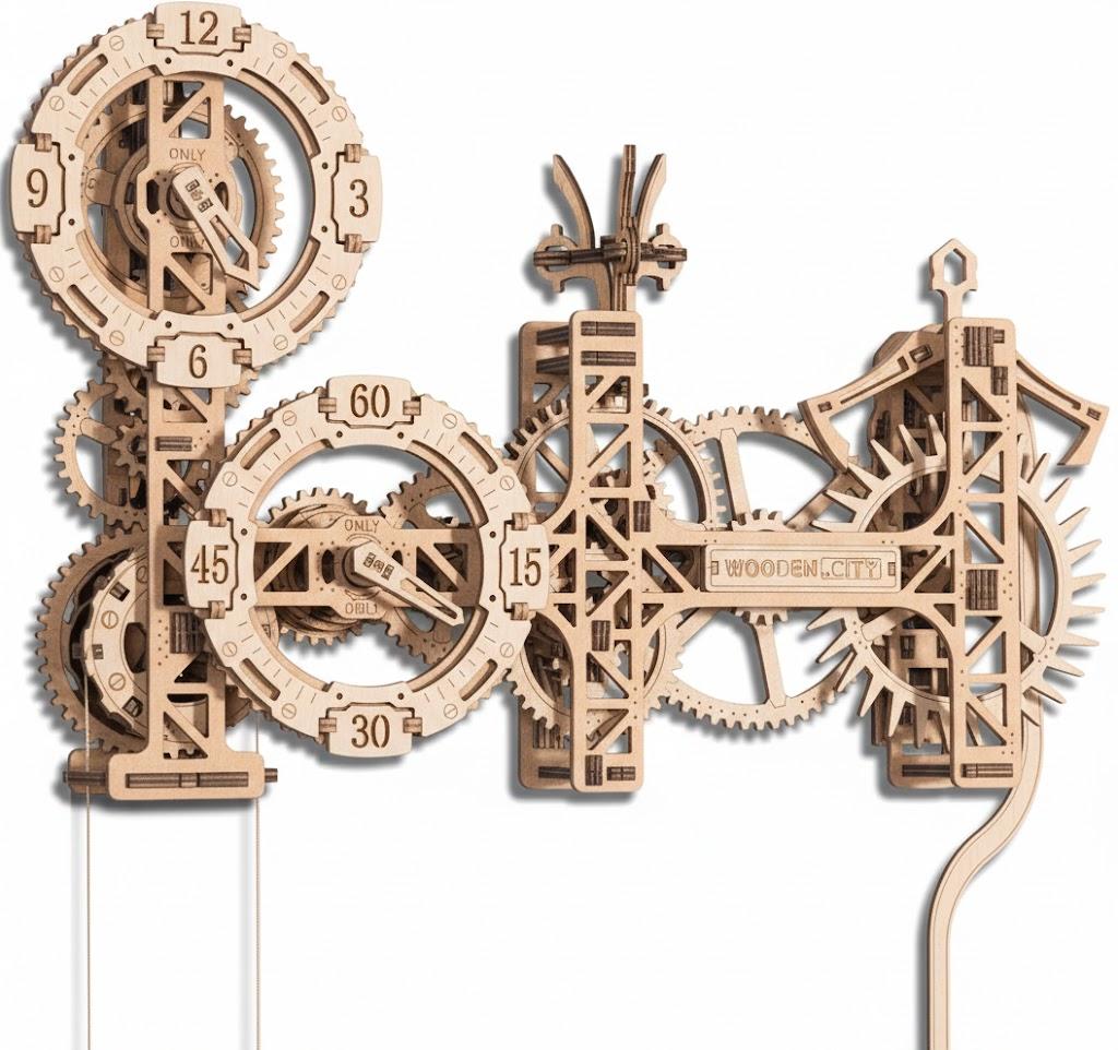 WOODEN CITY Mechanical Model Steampunk Wall Clock