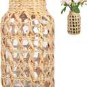 Cabilock Wicker Vase for Flowers, 6.3" Rattan Woven Glass Vase, Boho Decorative Flower Vase for Centerpieces, Small Straw Wrapped Bud Vase for Farmhouse Home Decor, Rustic Tabletop Decoration