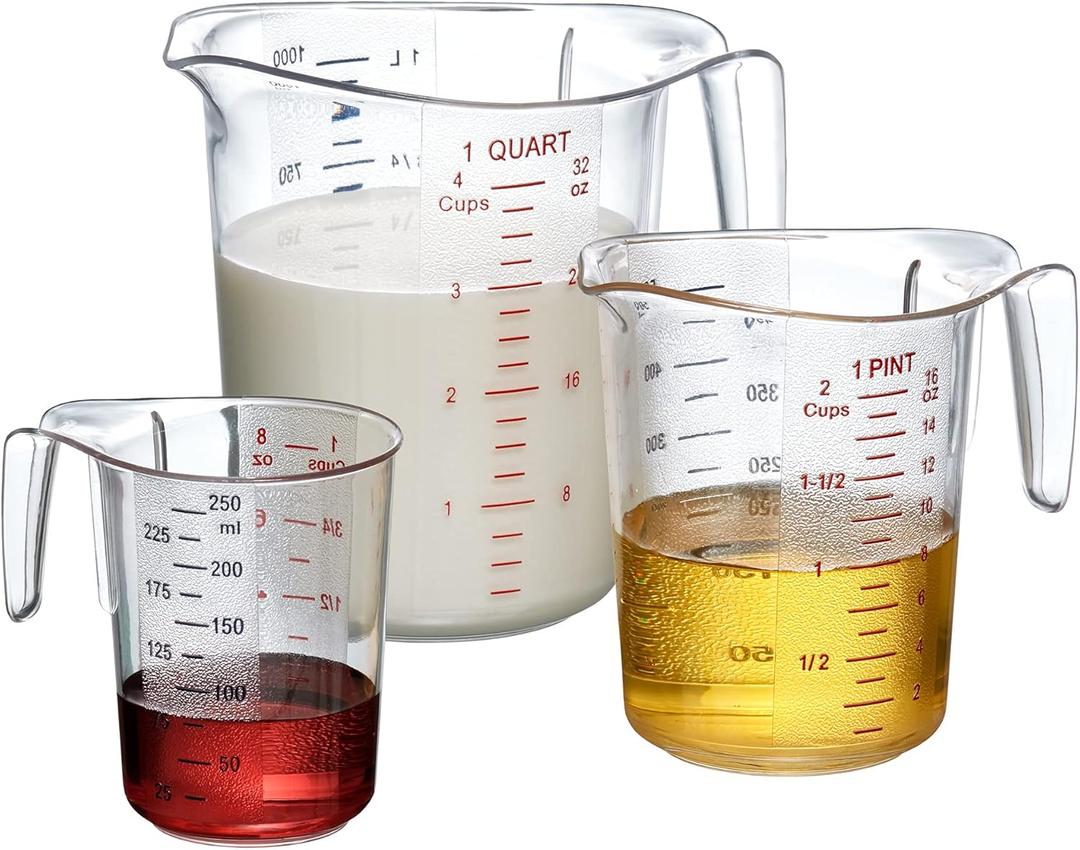 Amazing Abby - Melissa - Unbreakable Plastic Measuring Cups (3-Piece Set), Food-Grade Measuring Jugs, 1/2/4-Cup Capacity, Stackable and Dishwasher-Safe, Great for Oil, Vinegar, Flour, More