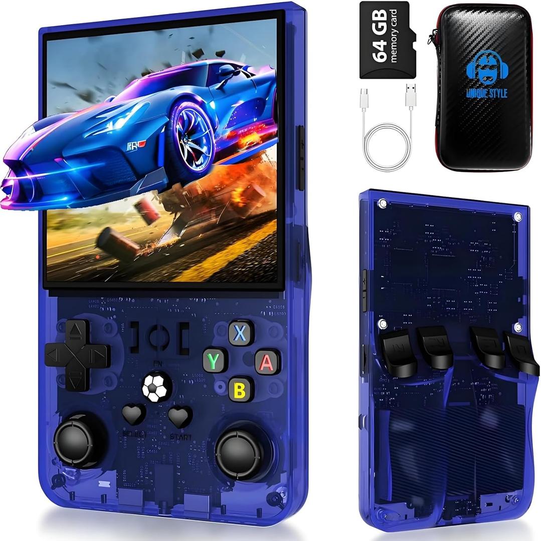 2025 New Upgrade R36MAX Retro Handheld Game Console , 4.0 Inch IPS Video Gaming Console with 64GB TF Card Over 20000+ Pre-Installed Retro Games, 4000mAh Battery (Blue)