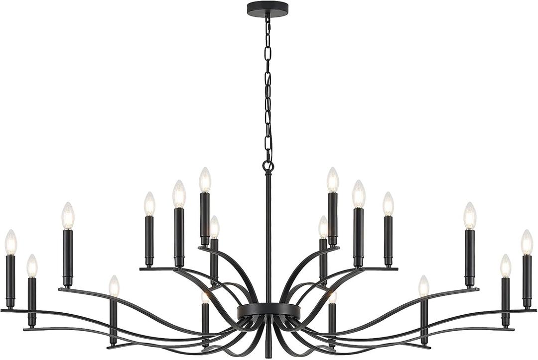 Black Living Room Chandelier 18 Light Hight Ceiling Foyer Candle Chandelier Large Dining Room Light Fixture Over Table 59in Metal Modern Chandeliers Hanging Light for Entry Master Bedroom