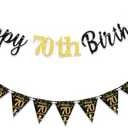 MAGLAUG 70th Birthday Decorations Banner Women Men, Black Gold Happy 70thBirthday Banners for Men Women (Birthday 70th)