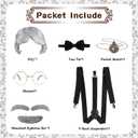 Fraiieon 1920s Old Man Costume Set for Kids 100th Day of School Grandpa Cosplay Accessories (Wig, Glasses, Bow Tie, Suspenders, Eyebrows & Mustache, Watch) (Gray)