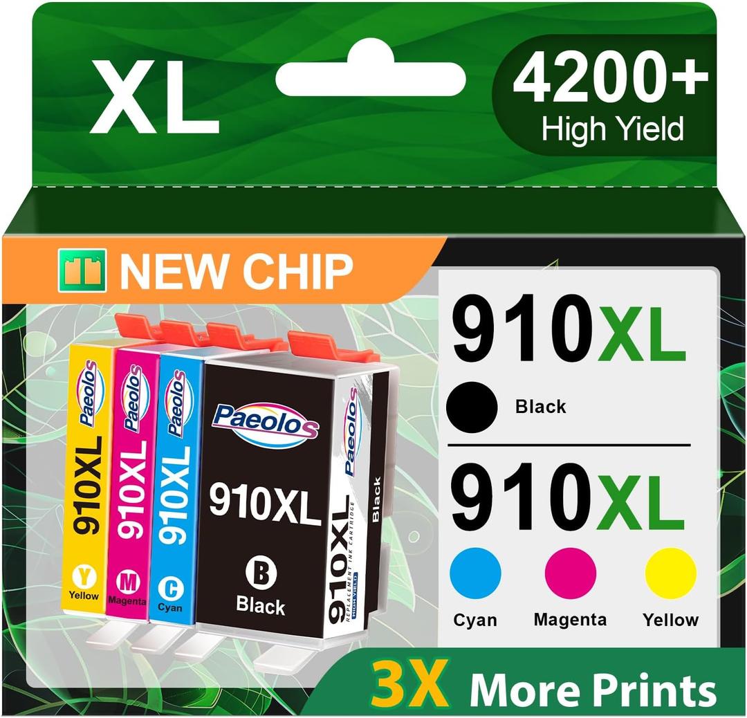 910XL Ink Cartridges for HP Printers Latest Chip Replacement for HP 910XL Ink Cartridges Combo Pack for HP 910 Ink Work for HP OfficeJet Pro 8020 8010 8035 8025 8028 8030 8015 8018 8022 Printer 910