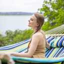 SUNCREAT 2 Person Hammocks for Trees, Lightweight Hammock for Outdoor, Patio, Garden, Backyard, Green Stripes
