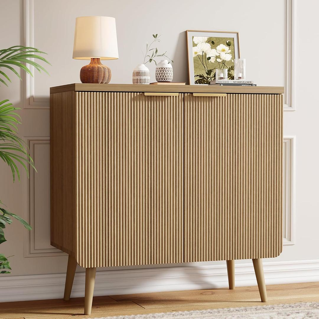 Sideboard Buffet Cabinet with Storage, 2 Doors Wood Entryway Cabinet, Modern Accent Cabinet with Solid Wood Feet & Adjustable Shelves, Multifunctional Console Table for Living Room, Kitchen, Hallway (Natural)