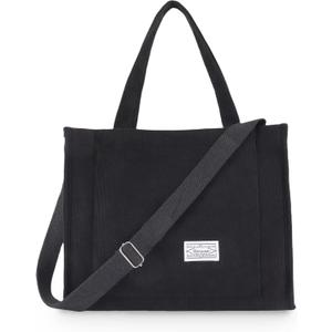 UERRUAM Tote Bag for Women with Compartments,Large Corduroy Tote for Work Travel College Book Bag Hard Bottom Crossbody Bag
