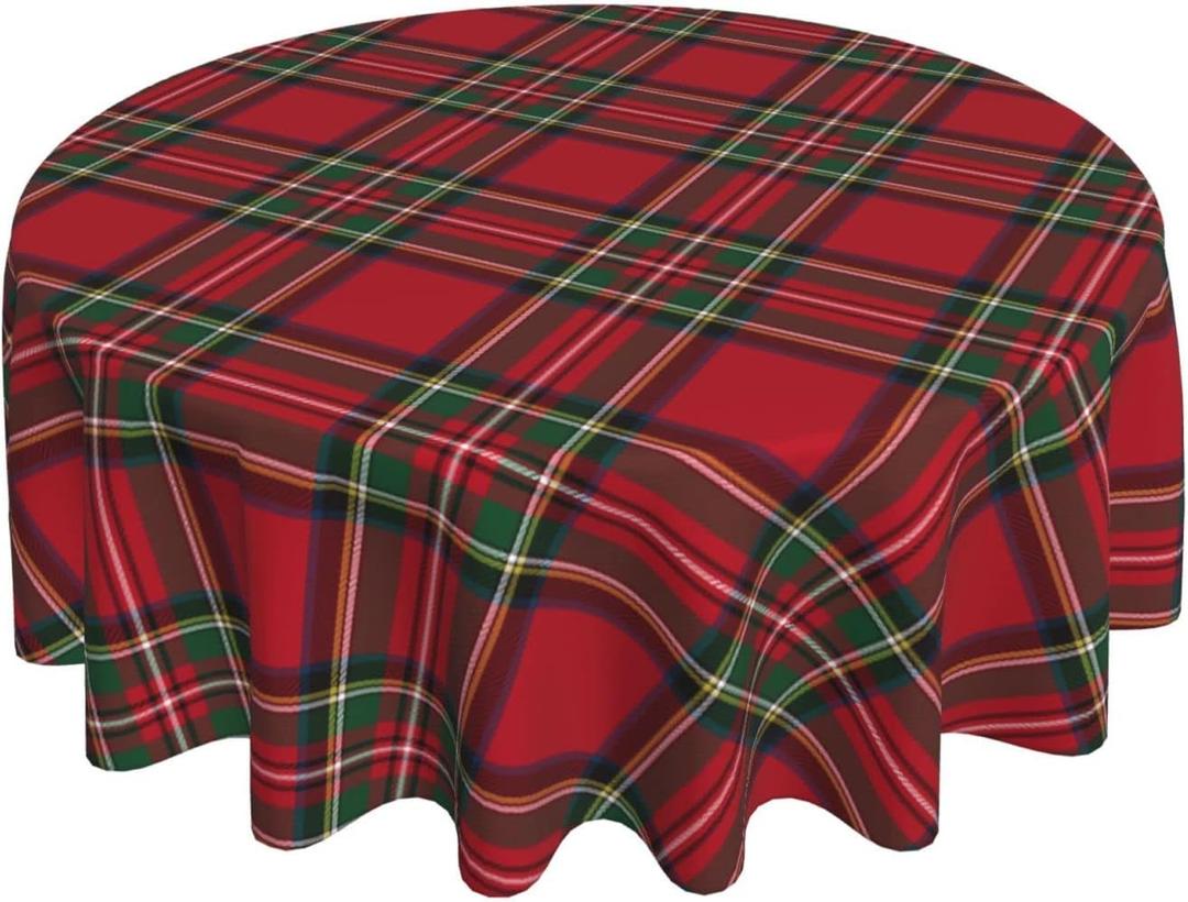 Checkered Christmas Tablecloth Round 60 Inch,Red Green Retro Plaid Table Cloth,Stain Resistance Polyester Winter Xmas Holiday Table Covers for Kitchen Dining,Small Tablecloth for Parties Picnic