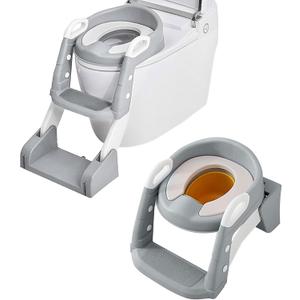 2-in-1 Potty Training Seat with Step Stool Ladder  Toddler Toilet Seat with Splash Guard & Removable Urinal Bucket, Soft Cushion, Non-Slip Base  Fits Round & Elongated Toilets, for Boys & Girls (Gray)