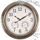 Vigorwise 16 Inch Outdoor Clock Thermometer Combo, Bronze Metal-Frame Outdoor Clocks Waterproof, Silent Outdoor Wall Clock for Patio Pool