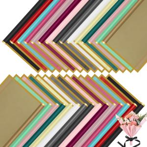 300 Sheets Flower Wrapping Paper, 22.8'' x 22.8'' Gold Edge Waterproof Korean Flower Bouquet Wrapping Paper Bulk Floral Wrap Packaging Paper for Wedding Mother's Day Anniversary DIY Crafts, 15 Colors