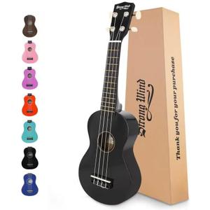 Strong Wind Soprano Ukulele 21 Inch Basswood Ukeleles for Beginners Four Strings Hawaiian Guitar Christmas Ukulele for Adults Teenagers, Black