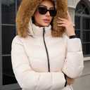 PAPILLON D'OR WEAR YOUR WINGS Women's Long Puffer Coat with Detachable Faux Fur Collar Hood Pockets Winter Jacket, Pink Beige XXL